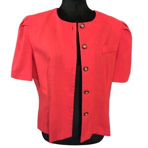 Worthington Pleated Short-Sleeved Jacket: Vintage 80s Red Blazer, Size 12P